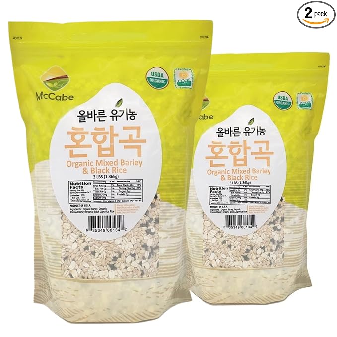 McCabe Organic Mixed Barley & Black Rice - Black Rice Organic | Rich with Fiber & Minerals | USDA and CCOF Certified | Packed in USA | 3Lbs (Pack of 2)