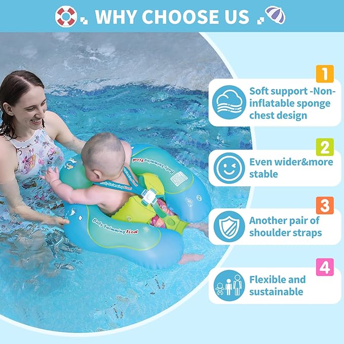 Free Swimming Baby Inflatable Baby Float with Sun Canopy Size Improved Infant Pool Floaties Swimming Pool Toys for The Age of 3-36 Months (Blue, X-Large)