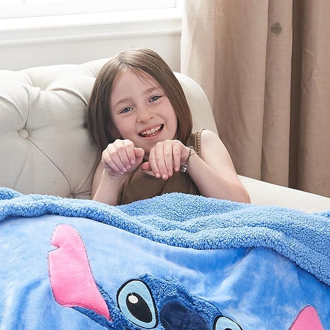 NEWCOSPLAY Kids Blanket 3D Cartoon Embroidered Sherpa Blanket Plush Warm for Boys Girls (Blue-1, (50"X60"))