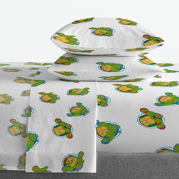 Jay Franco Nickelodeon Teenage Mutant Ninja Turtles Green Bricks 7 Piece Bed Set-Includes Reversible Comforter & Sheet Set Bedding-Super Soft Fade Resistant Microfiber Official Nickelodeon Product