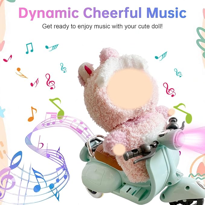 Scooter for Dolls Accessories, Cute Light-Up and Musical Seat with 360° Rotation, Cute Motorcycle for Dolls– Perfect for Doll Collectors, Batteries Not Included (White)