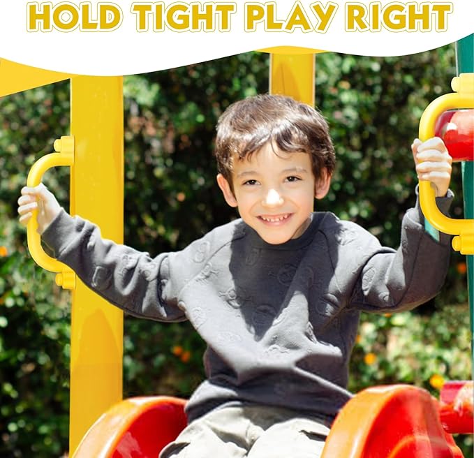 TOPNEW 4Pcs Kids Playground Safety Handles -Swing Set & Climbing Frame Hand Grips, Multi-Color Plastic Grab Bars for Outdoor Playhouse, Jungle Gym, Climbing Frame (Yellow)