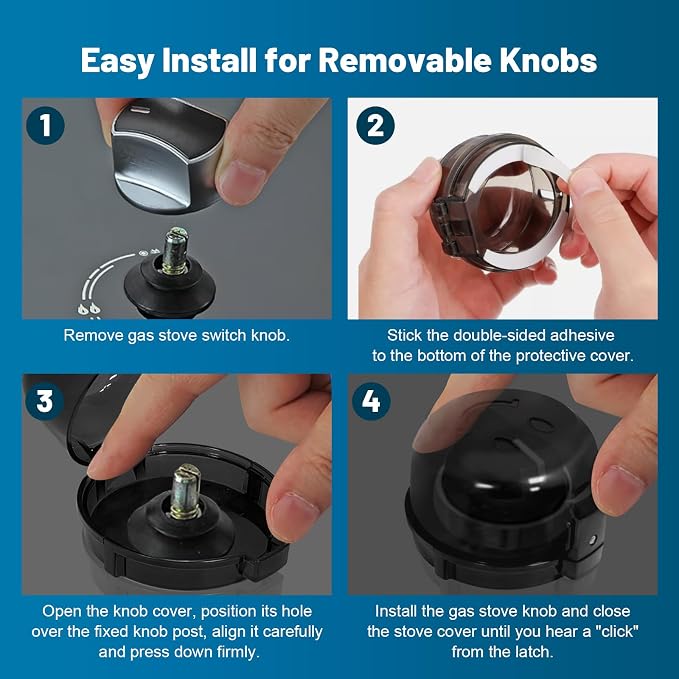Childproof Stove Knob Safety Covers, Oven Knob Covers for Child Safety 5 Pack, Black Stove Knob Covers & Gas Stove Locks,Heat-Resistant Adhesive,Double-Key Baby Proof Covers for Gas/Electric Burner ﻿