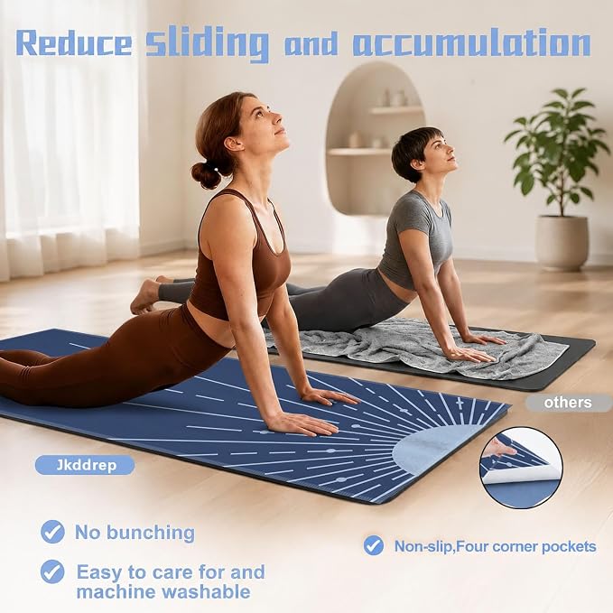 Yoga Mat Towel, Hot Yoga Non Slip with 4 Corner Pockets, 70 x 26 in | Soft Absorbent Microfiber With Four Corner Pockets, Fits Over Yoga Mats For Hot Yoga, Pilates, Gym, And Travel
