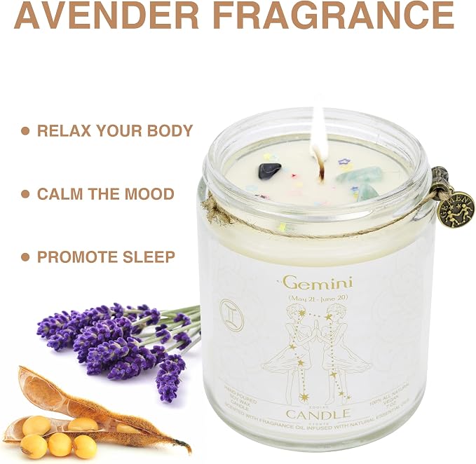 Zodiac Sign Jar Candle, Gemini, Lavender Scent