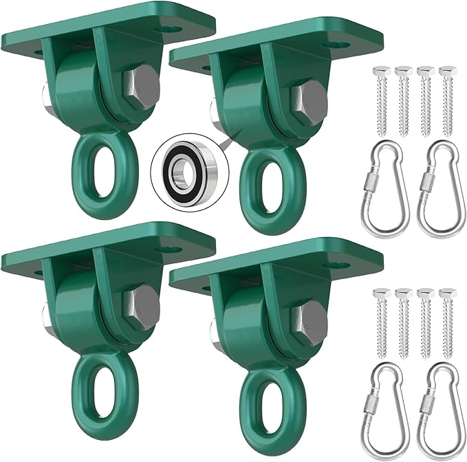 BETOOLL Heavy Duty Swing Hangers with Bearing, Porch Swing Hanging Kit for Outdoor Playground Tree Ceiling Mount Swingset Hardware Bracket Hooks for Hammock Yoga Punching Bag Accessories 4PCS Green
