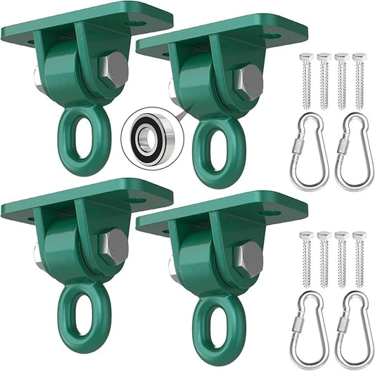 BETOOLL Heavy Duty Swing Hangers with Bearing, Porch Swing Hanging Kit for Outdoor Playground Tree Ceiling Mount Swingset Hardware Bracket Hooks for Hammock Yoga Punching Bag Accessories 4PCS Green