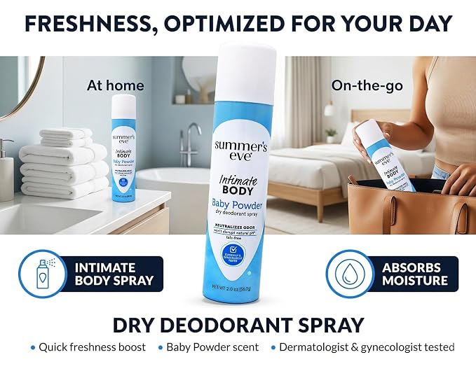 Summer's Eve Baby Powder Freshening Deodorant Spray, 2 Oz (Pack of 3)
