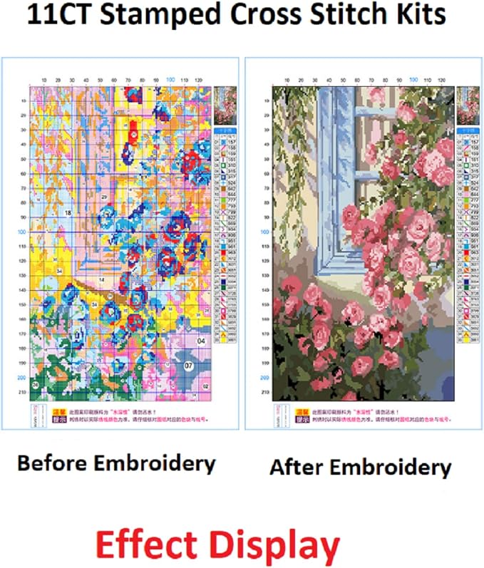 DIY Art Therapy Embroidery Kit,Pre-Printed Canvas 40x50cm,Relaxing Hand Stitch Project for Women,Beginners,Teens,Gift for Craft-Loving,Snow Scene,Christmas Houses