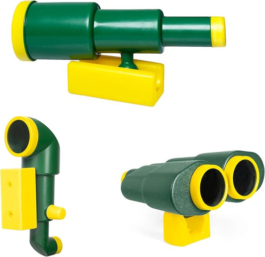 Barcaloo Playhouse Accessories for Kids, Outdoors Playground Sets for Backyards with Telescope, Periscope & Pirate Playset Binoculars Attachments, Backyard Treehouse, Jungle Gym and Swing Set