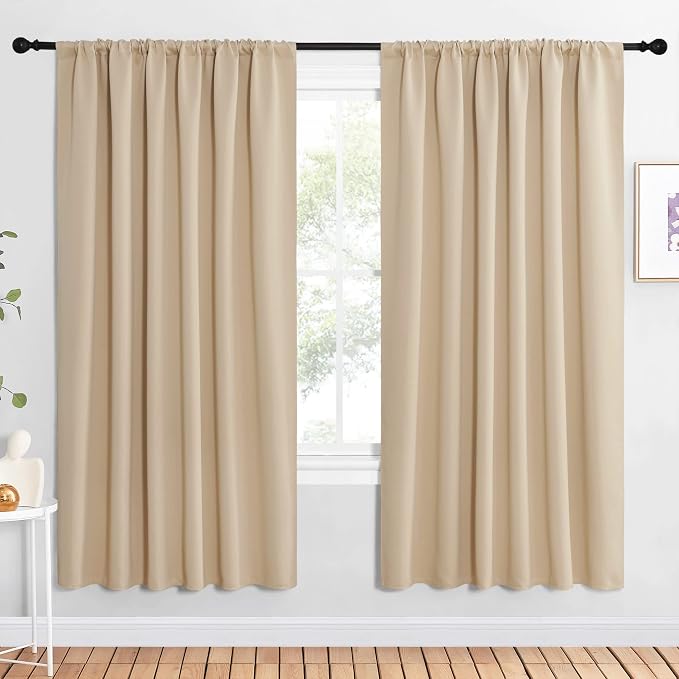 NICETOWN Room Darkening Curtains for Bedroom - Triple Weave Home Decoration Thermal Insulated Solid Drapes for Kitchen (Biscotti Beige, Set of 2 Panels, 62 x 72 Inch)