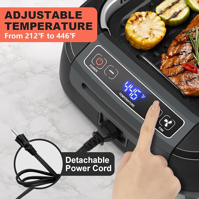 Smokeless Indoor Grill, CUSIMAX 1500W Electric Grill Korean BBQ Grill,Black | with Non-stick Removable Grill/Griddle Plates, Smart LED Display & Adjustable Temperature, Tempered Glass Lid, Easy Cleanup