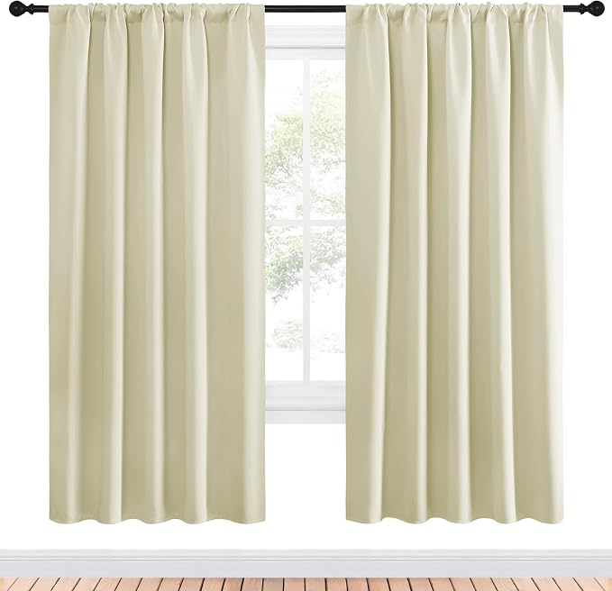 NICETOWN Living Room Curtains, Home Decorations Thermal Insulated Solid Rod Pocket Blackout Drapes for Cafe (Beige, One Pair, 52 x 72-inch)