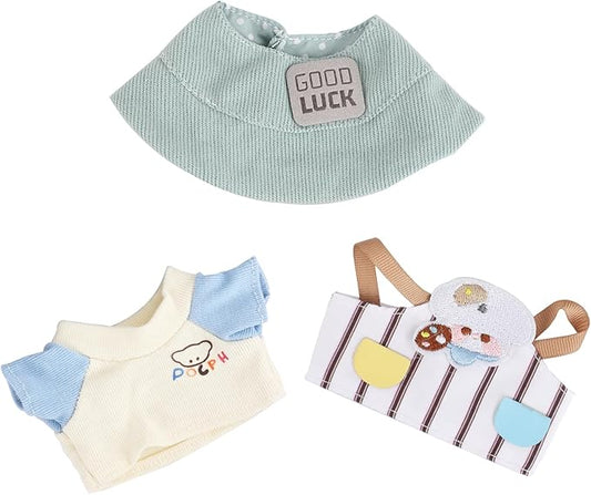 17 Cm Doll Clothes (No Doll) - Premium Doll Clothing & Accessories, Striped Hat Collection - Green Hat+Light-Colored Short Sleeves+Striped Suspenders(Style O)