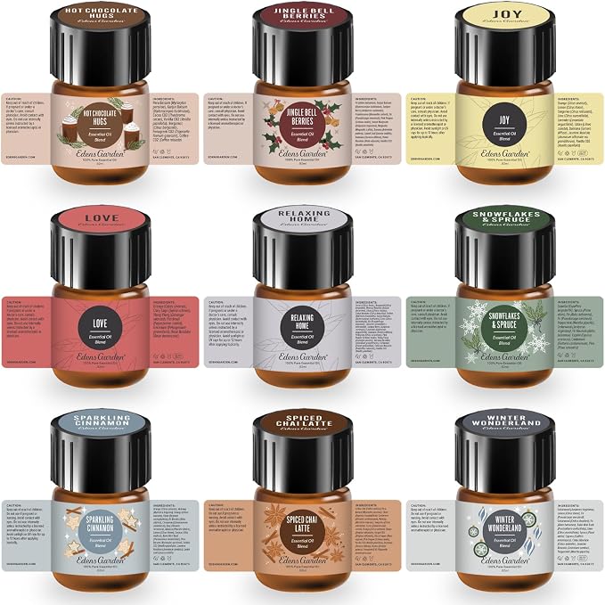 Edens Garden Christmas Essential Oils 18 Set – 100% Pure Therapeutic Grade, Aromatherapy Scents For Diffusers & Home – Natural & Fragrance Oil-Free, Festive Autumn & Winter Collection, .92 ml/ 18 Pack