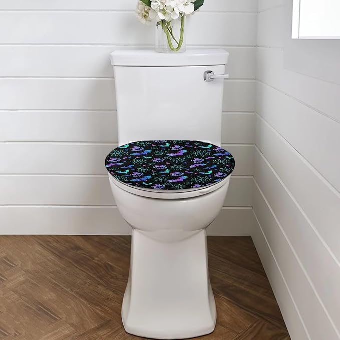 Toilet Seat Cover, Flannel Soft DustProof Toilet Lid Cover, Fits Most Most Round, Elongated and Oblong Toilet Lid Cover-Halloween Bat Design