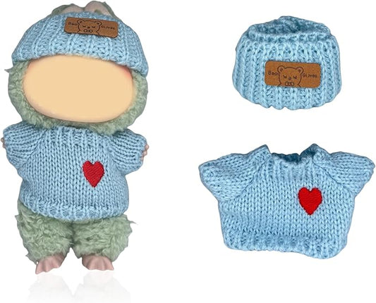17cm Doll Clothes(NO Doll), Cute Dolls Outfit Accessories with Blue Sweater & Knit Hat Small Kawaii Clothes Set for Dolls (Style 8)