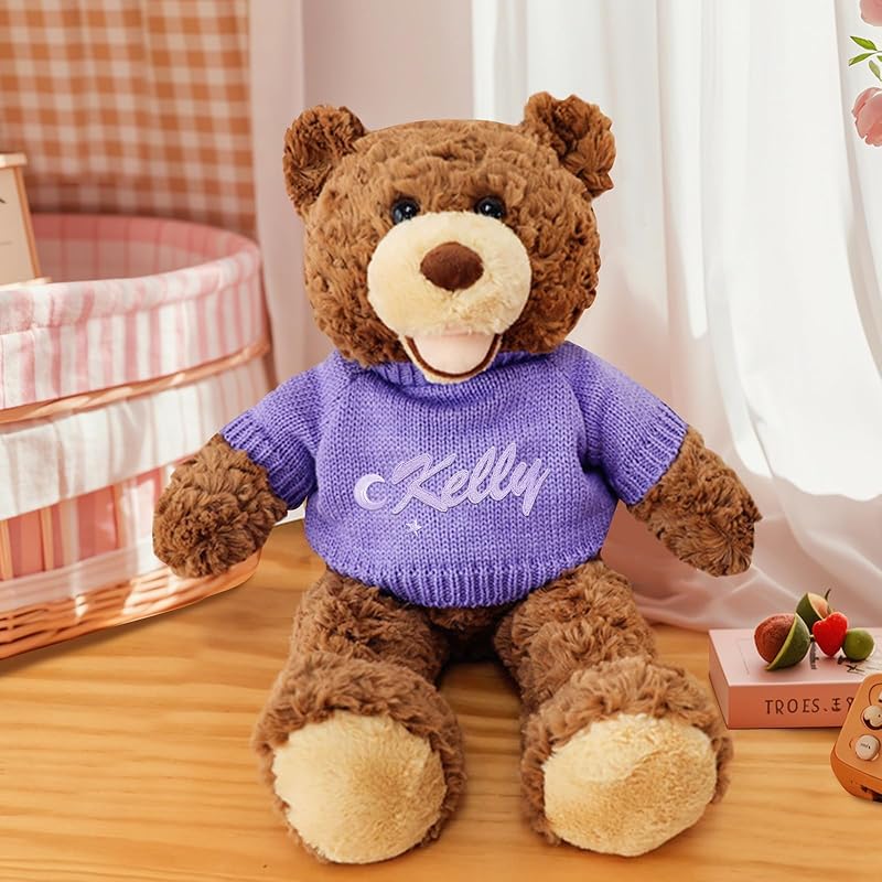 Personalized Teddy Bear Stuffed Animal, 11 Inch Custom Bear Plush with Embroidered Name Text, Christmas Birthday Gift for Baby Boys Girls Kids