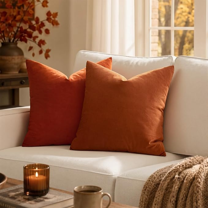 MIULEE Velvet Fall Throw Pillow Covers 18x18 Inch Pack of 2 Rust | Soft Solid Decorative Pillow Covers, Modern Luxury Home Decor, for Couch Chair Sofa Bedroom Livingroom