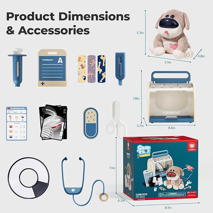 TOP BRIGHT Doctor Kit for Toddlers 3-5, Pretend Veterinarian Playset for Kids, Kids Doctors Vet Play Set for 3 4 5 Year Girls Boys Toys Gifts
