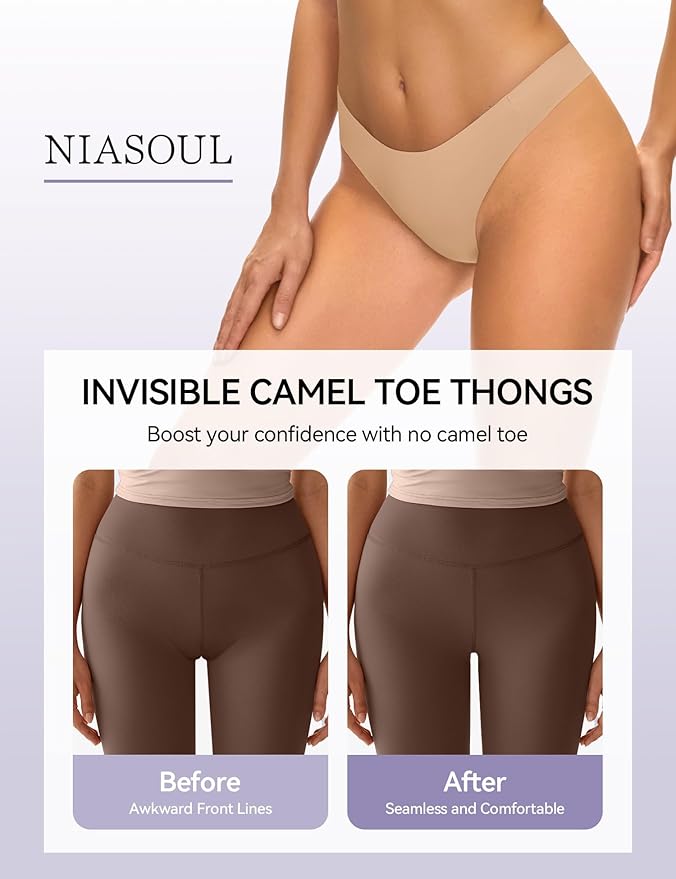 NIASOUL Thongs for Women Seamless Thong Panty Liners No Show Breathable G-Strings Workout Underwear