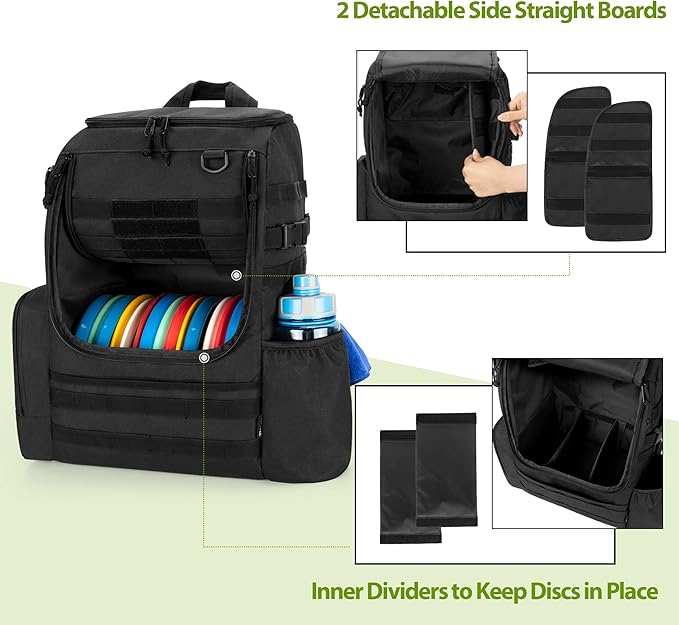 DSLEAF Disc Golf Bag with 24-26 Discs Capacity, Disc Golf Backpack with Two Sidewall Supports and Molle Webbing for Beginner, Hobbyist, Adults and Teenagers