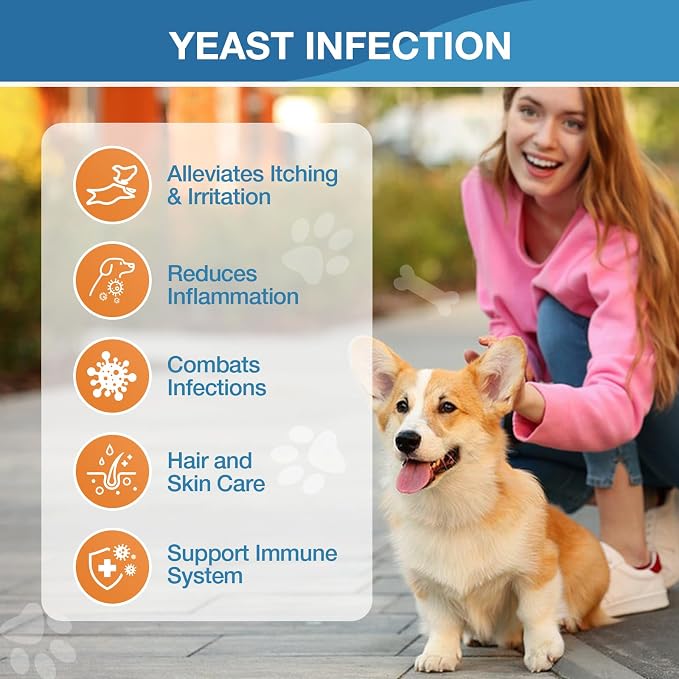 Yeast Infection Treatment for Dogs - Dogs Ear Infection Treatment, Natural Anti Yeast Supplement with Drops, Soothing Itch Skin Allergy Relief, Reduces Inflammation, 2 Oz