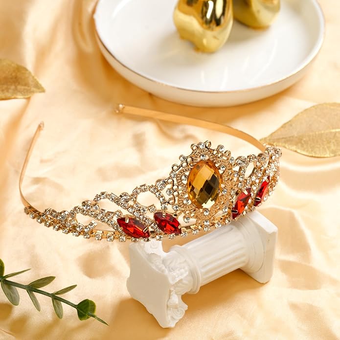 Princess Dress Up Accessories Tiara Crown Sparkle Gold Crown for Birthday Christmas Halloween Cosplay