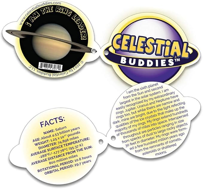 Celestial Buddies Saturn Buddy | 10" Soft Stuffed Plush, Embroidered Features, Fun Planet Facts Tag for Kids – STEM Learning, Educational Gift, Classroom & Homeschool Science Space Astronomy | 0+