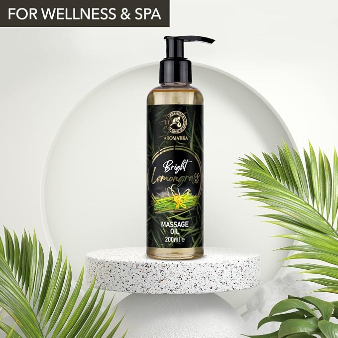 Massage Oil Lemongrass 6.8.Fl Oz / 200ml - Almond - Grape Seed - Wheat Germ - Lemongrass - Body Care Oil for All Skin Types - Naturkosmetik - Massage Oil with a Wonderful Fragrance