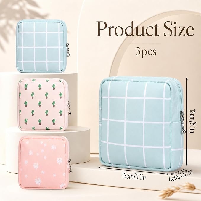 3Pcs Sanitary Napkin Storage Bags, Period Pouch for Pads Tampons | Portable Menstrual Pad Bag for Purse, Cute Feminine Pads Bag Travel Kit for Teen Women