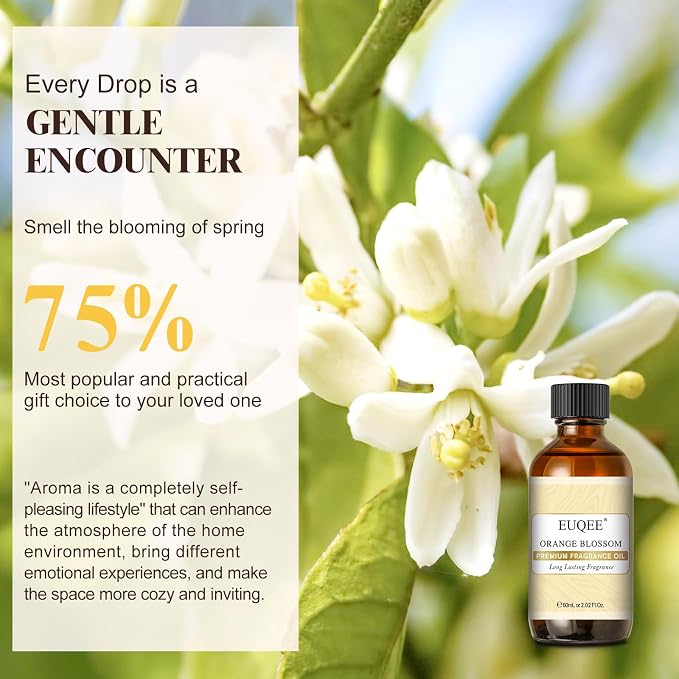 EUQEE Orange Blossom Fragrance Oil with Glass Dropper 2.02 Fl oz/60ml | Essential Oil for Diffuser, Soap Candle Making, Aromatherapy