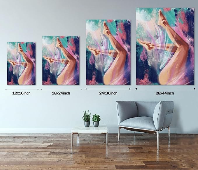 Yeesjoee Abstract Colorful Canvas Wall Art Female Dancer Legs Print Poster, Nude Woman Body Painting, Modern Dancing Ballet Artwork Home Wall Decor for Living Room Bedroom Office, 12x16in Framed