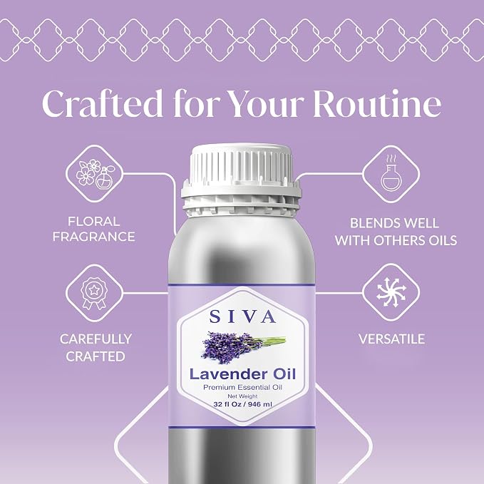 Siva Lavender Essential Oil 32 Fl Oz – for Diffuser, Skin & Hair Care – Ideal for Massage & DIY Blends