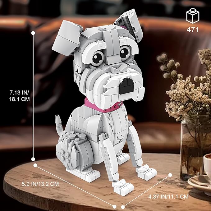 KAZI Ideas Schnauzer Dog Building Toy Sets for Kids Ages 8+, Adorable Dogs Figures with Replaceable Eyes Accessories,Gifts for Dog Lovers,Puppy Model for Boys & Girls Who Love Animals,Party Favors