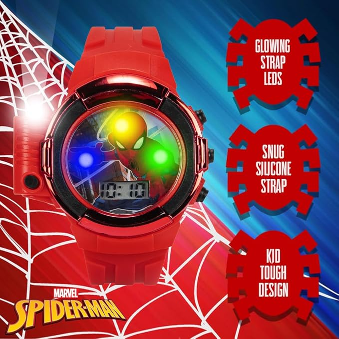 Marvel Spider-Man Flashlight Watch for Kids – Light-Up Fun with LCD Display, LED Flashlight, and Durable Silicone Band