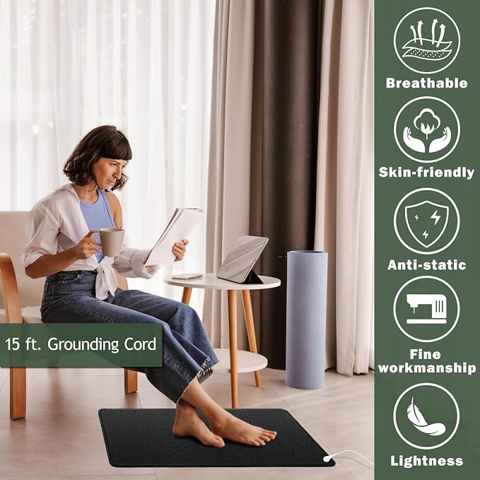 Grounding Mat,35.4x23.6 inches,Reconnect to The Earth EMF Recovery,for Foot Therapy,Carbon Fiber Universal Grounding Mat for Feet,Improve Energy,Sleep Assist and Helps with Anxiety