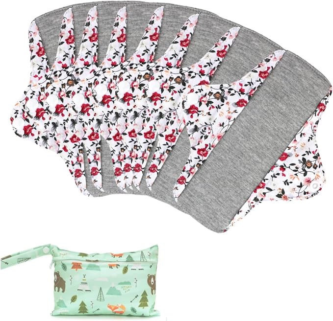 Reusable Sanitary Pads,Reusable Panty Liners,Soft Cloth Menstrual,8 Pack with 1 Cloth Wet Bag for Heavy Flow