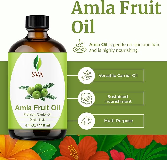 SVA Amla Oil 4oz (118ml) Premium Carrier Oil with Dropper for Hair Care, Hair Oiling, Scalp Massage, & Skin Care