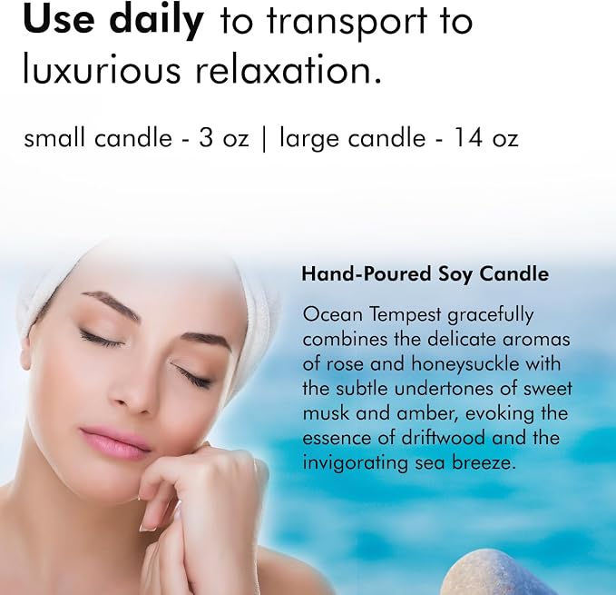 Nabila K – Ocean Tempest - Soy-Based Candle – Rose, Honeysuckle, Sweet Musk, Amber - Hand-Poured - Cotton Wick - Aromatherapy Candle w/Essential Oils - Made in USA - 3 oz