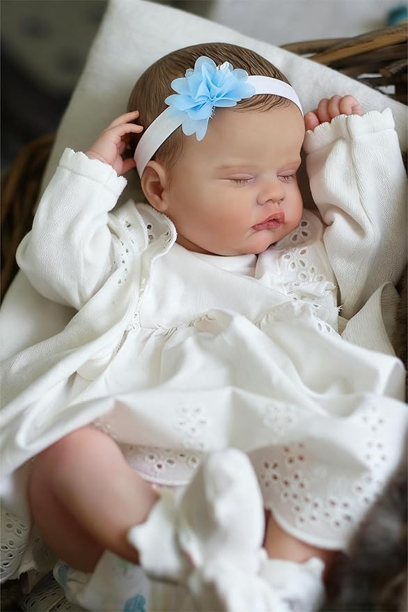 SCOM Reborn Baby Doll Girl 20" — Sleeping Newborn, Weighted Soft Cloth Body & Soft Vinyl Limbs, Hand-Painted Hair, Hand-Rooted Lashes, Magnetic Pacifier, Gift Box, Fits 0–3M Clothes, ASTM F963/EN71