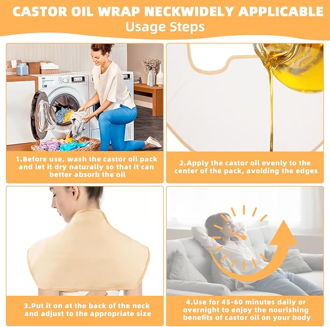 1PCS Castor Oil Neck Shoulder Wrap, Castor Oil Wraps for Shoulder and Neck Massage, Reusable Castor Oil Pack Wrap, Soft Comfort Castor Oil Compress for Men Women, Effective Relaxation
