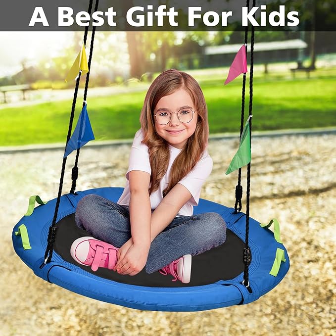 Tree Swing, Saucer Flying Swing 24 Inch for Kids, 900lbs Weight Capacity, with Adjustable Hanging Straps, for Backyard and Outdoor Playground, Gifts for Kids, Blue