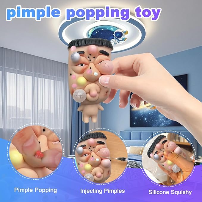 Pimple Popper Toy Set, Ultra Soft Cute Face Pimple Popping Fidget Toy, Refillable Pimple Toy with Sensory Cream, Silicone Squishy Squeeze Toy for Stress Relief & Anxiety Relief(SquishFace)
