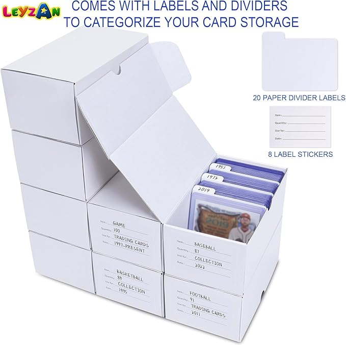 Trading Card Storage Box for toploader, 8-Pack•100 Count Cardboard Top Loaders Storage Box with Dividers & Labels for TCG/Magic/Mtg Organizer and Collection, 7 INCH