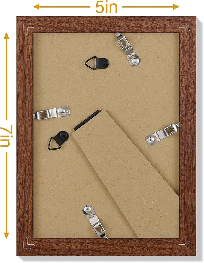 Vittanly 5x7 Picture Frames Set of 9, Wall & Tabletop, Wood Grain Brown | Display Pictures 4x6 with Mat or 5x7 without Mat, Small Photo Frames, Engineered Wood with Shatter Resistant Plexiglass
