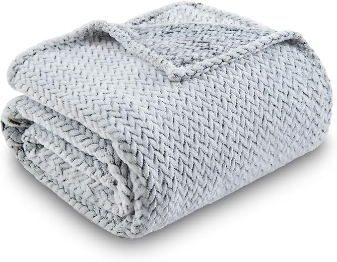 NEWCOSPLAY Fleece Leaves Pattern Throw Blanket, Frosty Dark Grey, 50"x60" | Super Soft Throw Blanket, Lightweight Cozy Bed Sofa Blanket, Premium Silky Flannel Fleece, Travel Blanket for All Season Use