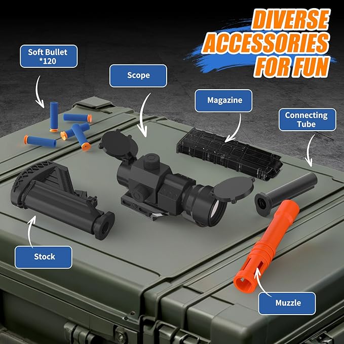 Automatic Toy Foam Blaster Sniper with Scope, Electric Toy Gun Dart Blaster with 120 Foam Darts for Guns, Goggles, Air Pocket Technology Outdoor Shooting Game Kids Toys for Ages 8-12 Boys Girls-Red