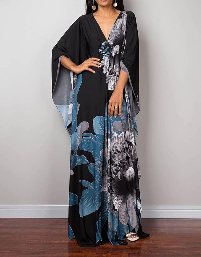Venasha Womens Caftan Floral Print Kaftan Dress Short Sleeve Swimsuit Cover up Loungewear for Summer