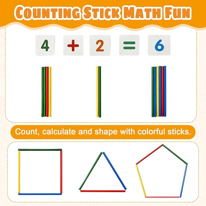 Wooden Abacus for Kids, Math Learning Tool, 10-Row Bead Frame with Counting Sticks, 1-100 Number Cards & Math Symbols, Preschool Educational Toy for Toddlers 3+